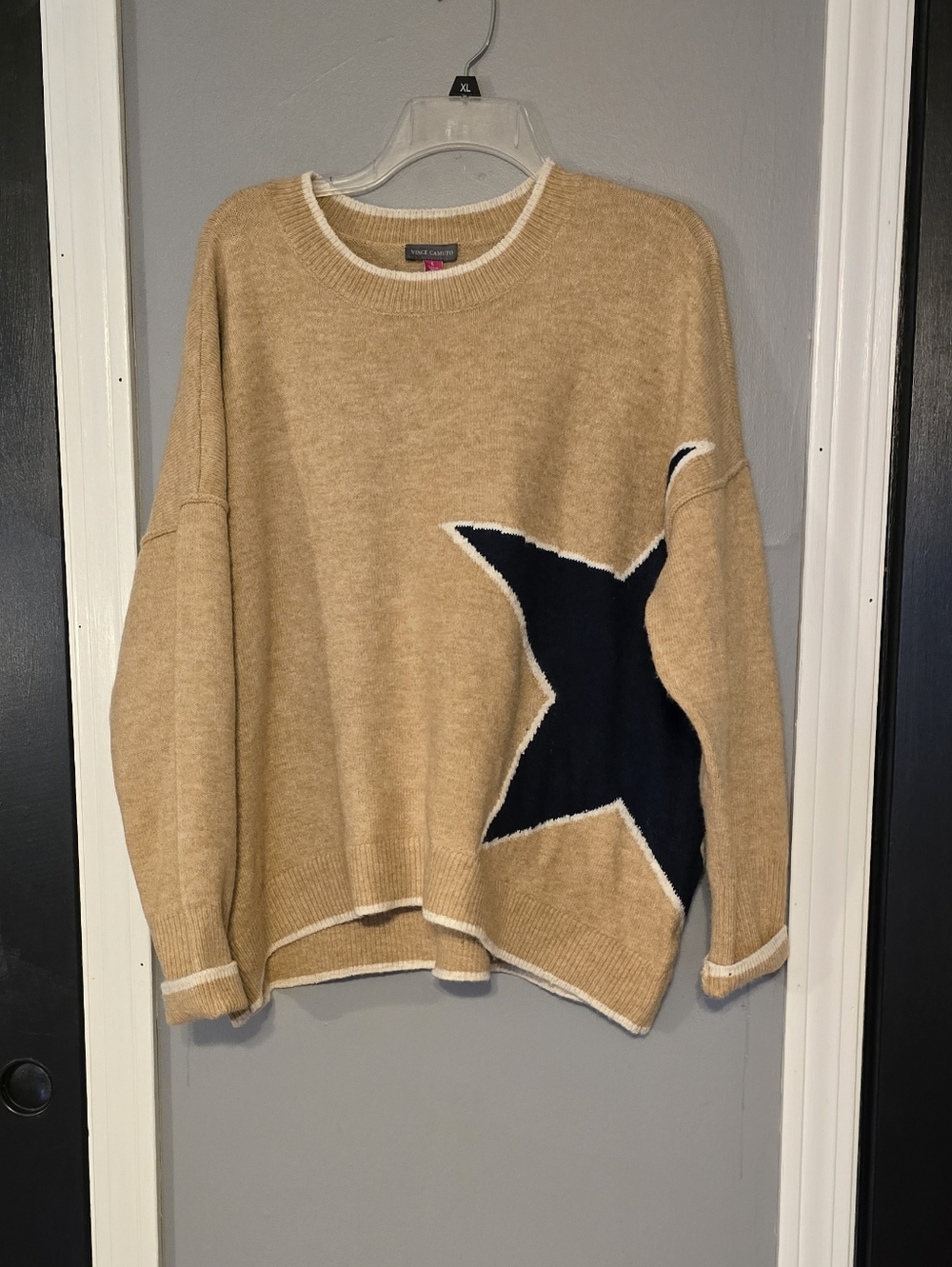 Vince Camuto Camel Sweater with White Trim